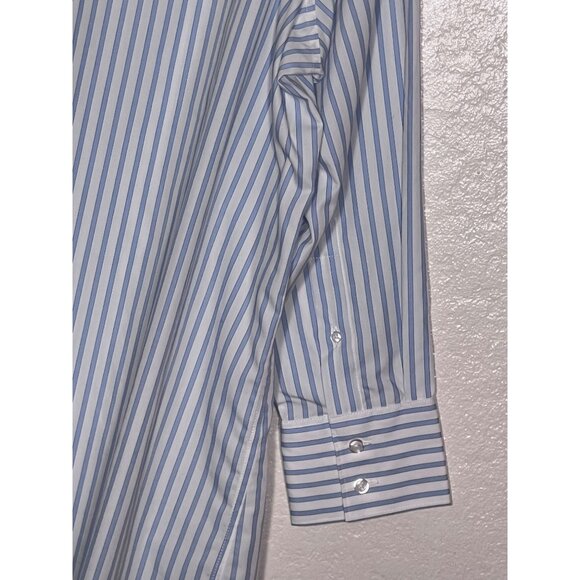 Lands End Women No Iron Supima Cotton Striped Shirt 20W Long Sleeve Blue  White - Picture 7 of 16